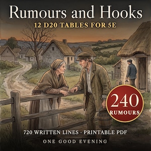 DnD Tables | Digital Download | Rumors and Plot Hooks | DM Tools | Dungeons and Dragons 5E | 240 Rumors | Homebrew | Gifts