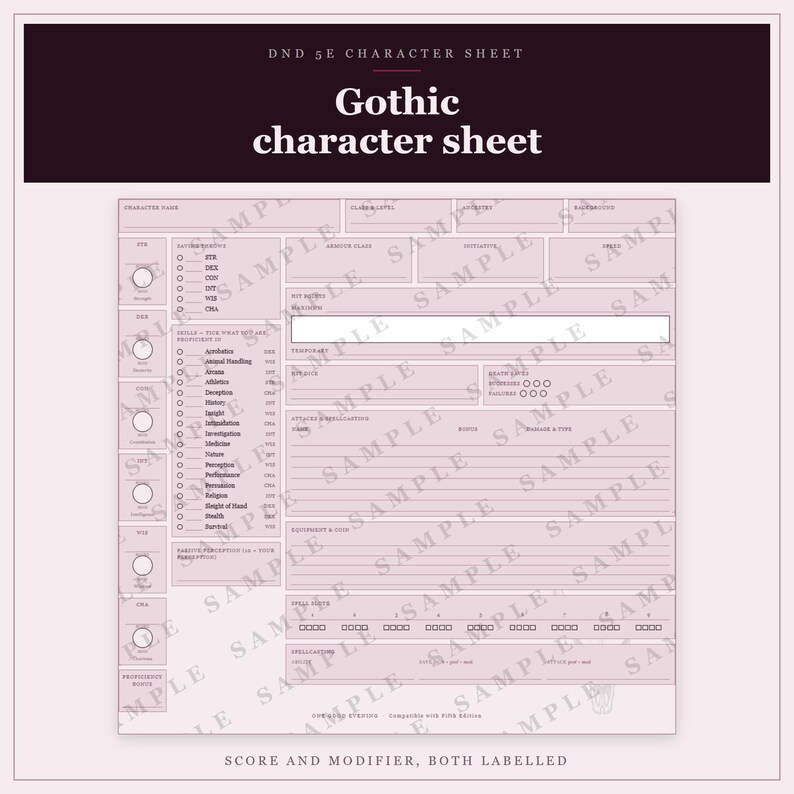 DnD-Charakterbogen 5e Gothic | Ausfüllbares und druckbares PDF, illustrierter Charakterbogen für DnD-Anfänger Bild 9