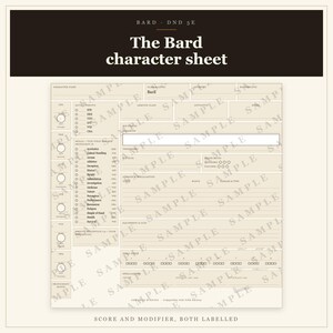 DnD Bard Character Sheet 5e | Fillable and Printable PDF, Bard Class Sheet for Dungeon Master Gifts, Beginner DnD, TTRPG Sheet image 9
