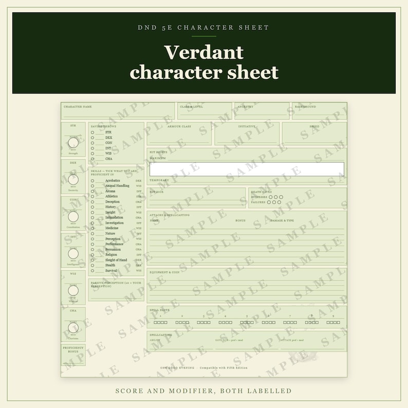 Hoja de personaje de DnD 5e Verdant / PDF rellenable e imprimible, hoja de personaje ilustrada para principiantes de DnD imagen 9
