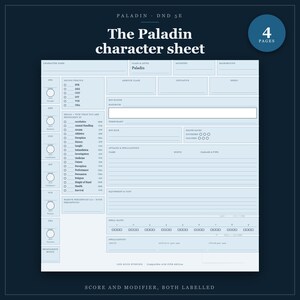 DnD Paladin Character Sheet 5e | Fillable and Printable PDF, Paladin Class Sheet for Dungeon Master Gifts image 1