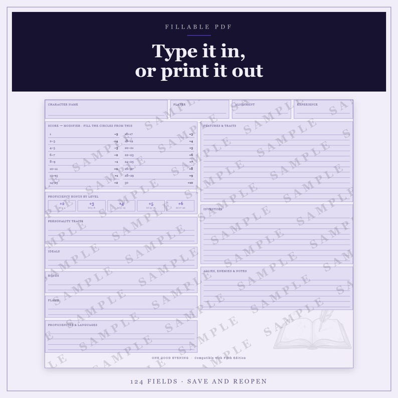 DnD Character Sheet 5e Arcane | Fillable and Printable PDF, Illustrated Character Sheet for Beginner DnD image 7