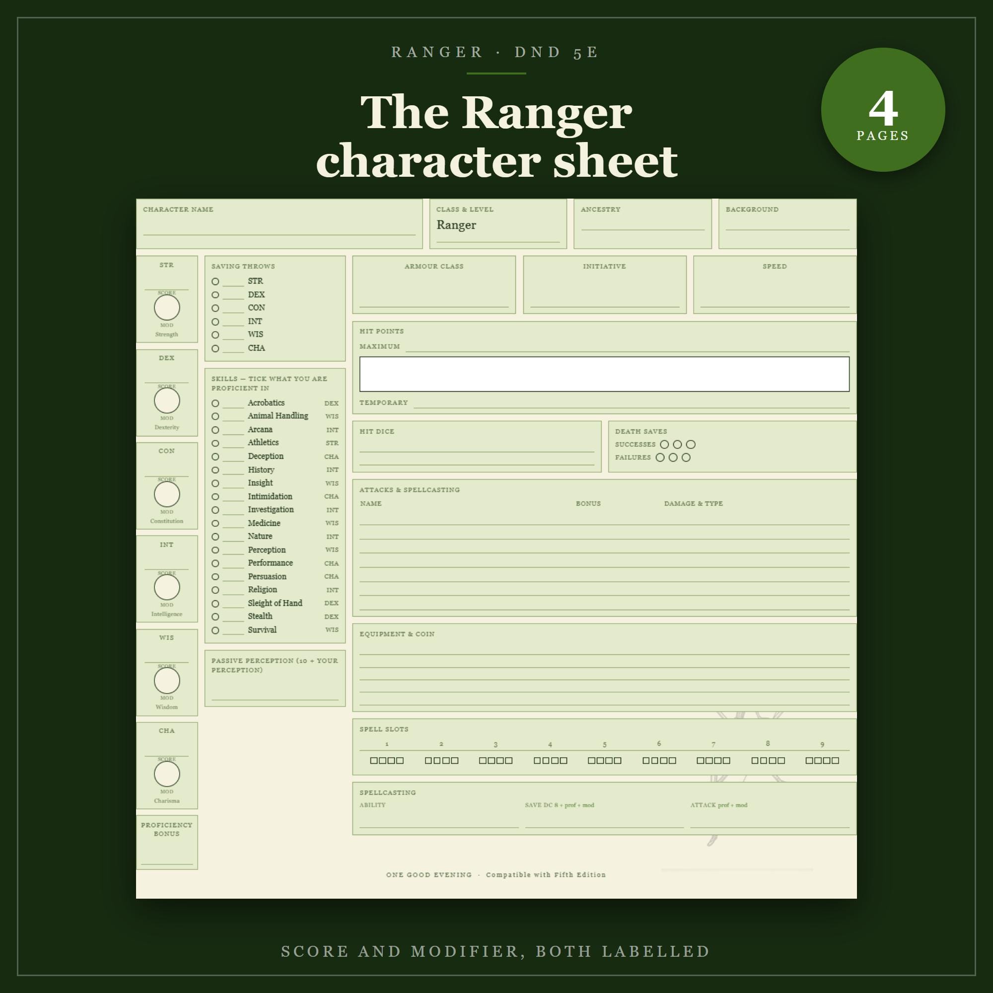 DnD Ranger Character Sheet 5e