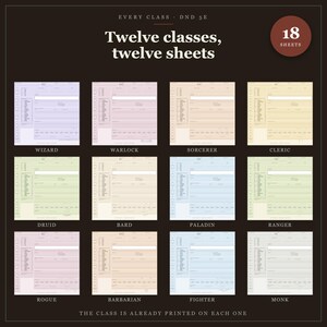 DnD Character Sheet Bundle 5e | 18 Fillable and Printable PDF Sheets, All 12 Classes for Dungeon Master Gifts image 1