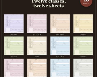 DnD Character Sheet Bundle 5e | 18 Fillable and Printable PDF Sheets, All 12 Classes for Dungeon Master Gifts