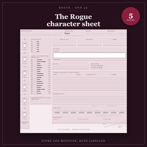 DnD Rogue Character Sheet 2024 | Fillable and Printable PDF with Weapon Mastery, Rogue Class Sheet for Dungeon Master Gifts