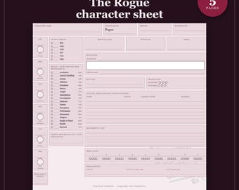 DnD Rogue Character Sheet 2024 | Fillable and Printable PDF with Weapon Mastery, Rogue Class Sheet for Dungeon Master Gifts