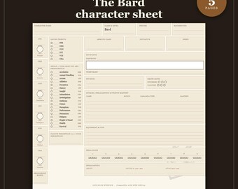 DnD Bard Character Sheet 2024 | Fillable and Printable PDF with Weapon Mastery, Bard Class Sheet for Dungeon Master Gifts