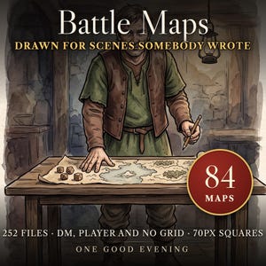 DnD Maps 5e | 84 Battle Maps Drawn for Scenes Somebody Wrote, 252 Files, DM and Player, 70px Roll20 Grid