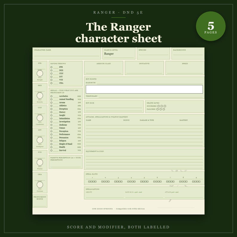 DnD Ranger Character Sheet 2024 | Fillable and Printable PDF with Weapon Mastery, Ranger Class Sheet for Dungeon Master Gifts Bild 1