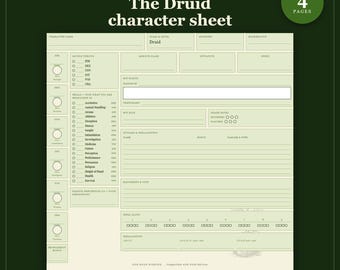 D&D Druïde personageblad 5e | Invulbaar en printbaar PDF-bestand, Druïde klasseblad voor Dungeon Master cadeaus
