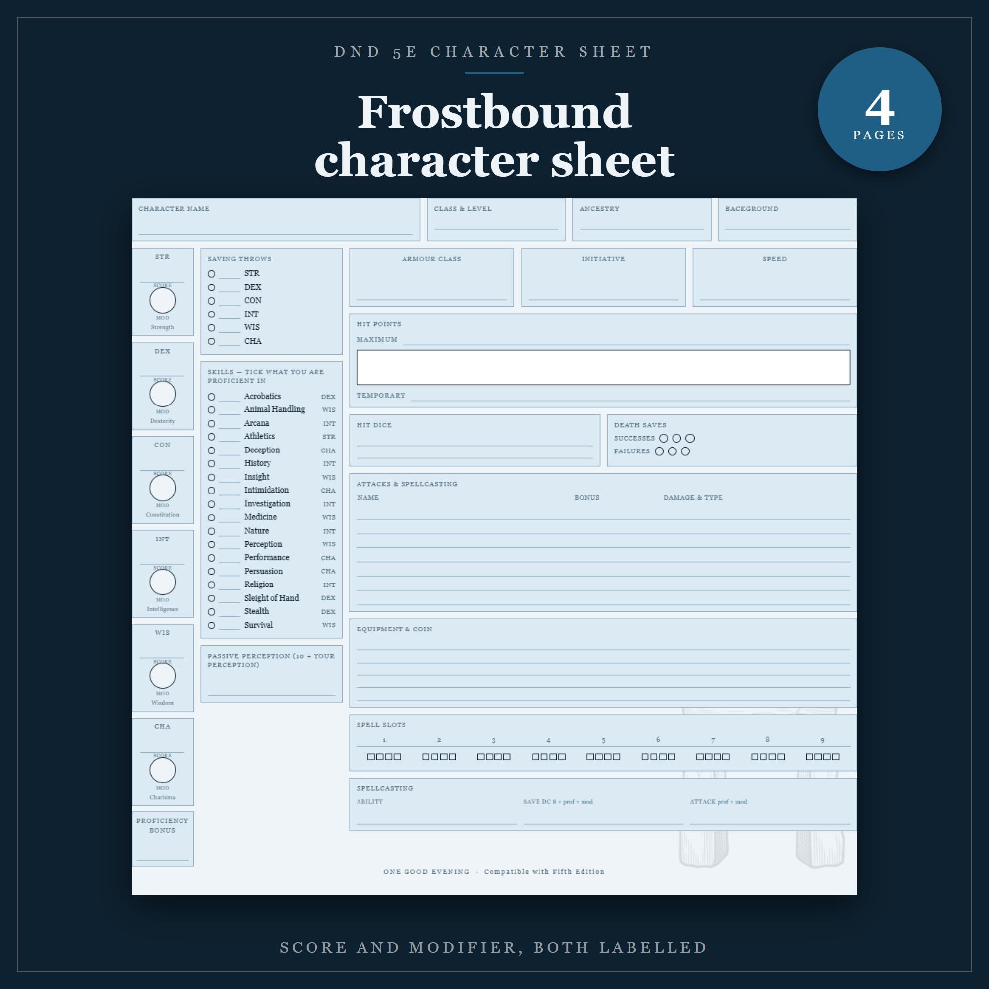 DnD Character Sheet 5e Frostbound