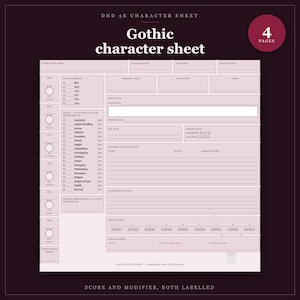 DnD-Charakterbogen 5e Gothic | Ausfüllbares und druckbares PDF, illustrierter Charakterbogen für DnD-Anfänger Bild 1