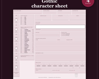 D&D-personageblad 5e editie Gotisch | Invulbaar en printbaar PDF-bestand, geïllustreerd personageblad voor beginnende D&D-spelers