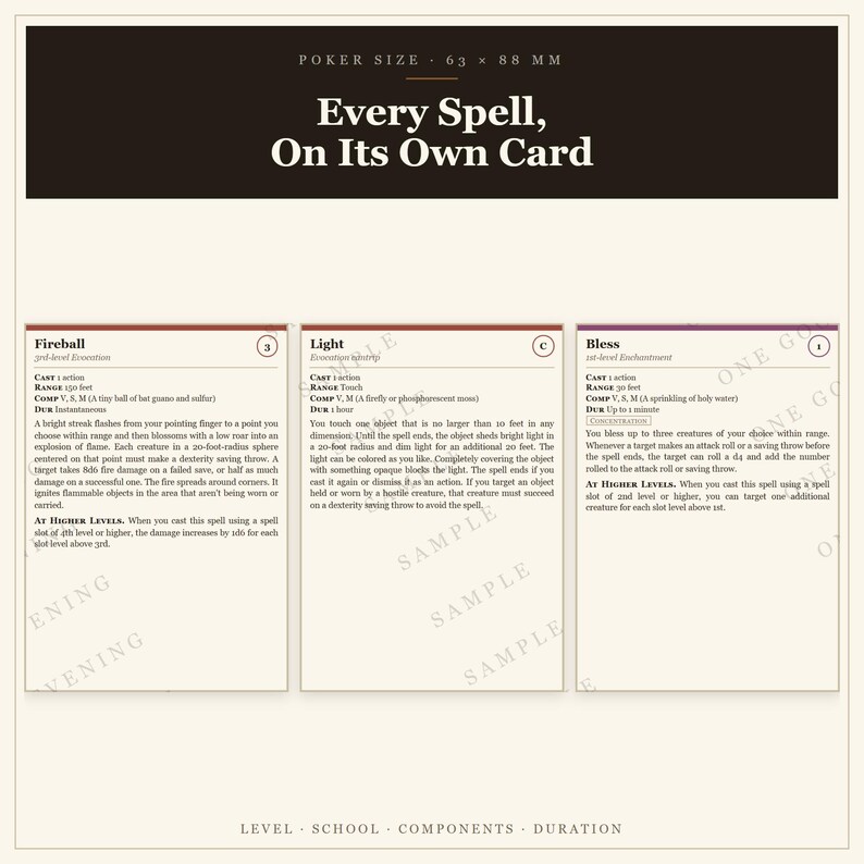DnD 5e Spell Cards – All 319 Spells, Poker Size, Illustrated Backs (Digital Download) Bild 2