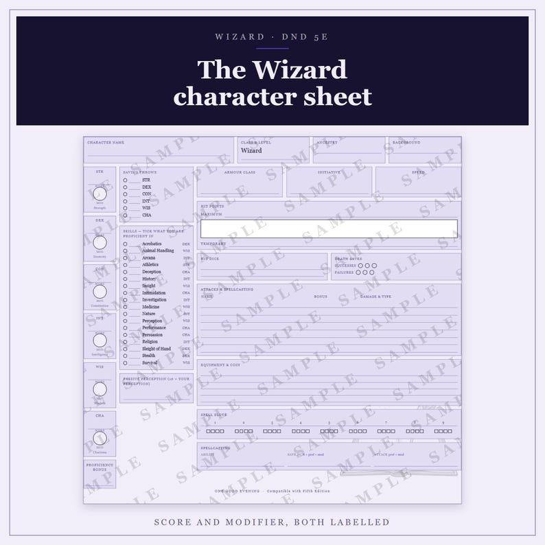 DnD Wizard Character Sheet 5e | Fillable and Printable PDF, Wizard Class Sheet for Dungeon Master Gifts image 9