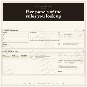 DnD 5e DM Screen - Printable Dungeon Master Cheat Sheet, 5 Panels, Portrait and Landscape