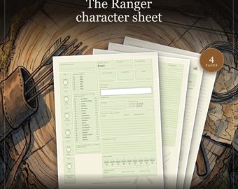 DnD Ranger Character Sheet 5e | Fillable and Printable PDF, Ranger Class Sheet for Dungeon Master Gifts