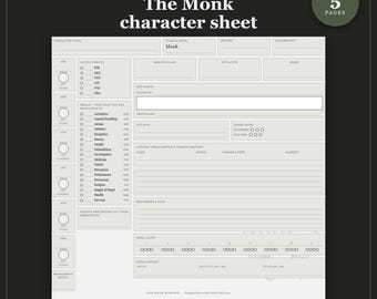 DnD Monk Character Sheet 2024 | Fillable and Printable PDF with Weapon Mastery, Monk Class Sheet for Dungeon Master Gifts