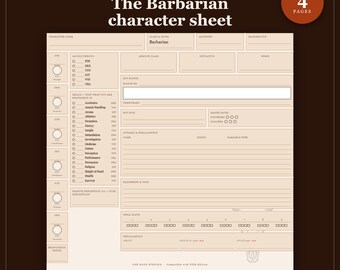 D&D Barbarian personageblad 5e | Invulbaar en printbaar PDF-bestand, Barbarian klasseblad voor Dungeon Master cadeaus