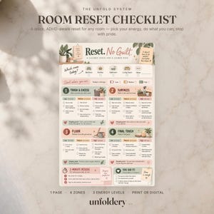 ADHD Room Reset Checklist, Printable Decluttering Routine, Energy-Based Cleaning Guide, Digital Download