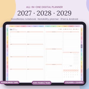 2027 Digital Planner, All-in-One Planner 2027-2029, GoodNotes Notebook, Notability Planner, Hyperlinked iPad Android PDF