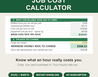 Tree Service Hourly Rate Calculator | Crew & Equipment Job Cost Template (Excel + Google Sheets)