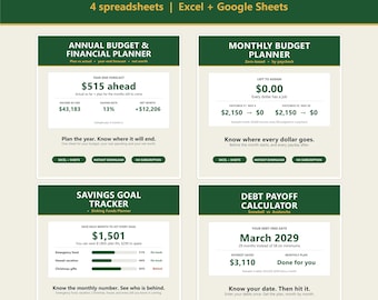 Personal Finance Spreadsheet Bundle | 2027 Budget Planner, Monthly Budget, Savings Goal Tracker, Debt Snowball Calculator (Excel + Sheets)