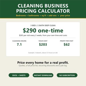 Cleaning Business Pricing Calculator | House Cleaning Price List Spreadsheet, Quote and Profit Template (Excel) image 1