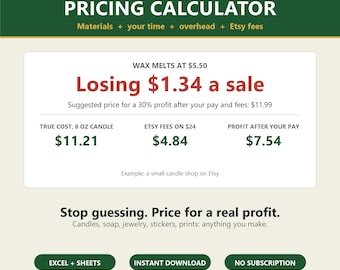 Handmade Product Pricing Calculator | Etsy Fee and Profit Calculator Spreadsheet, Craft Pricing