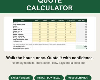 Estate Cleanout Estimate Template | Property Cleanout Quote Calculator (Excel + Google Sheets)