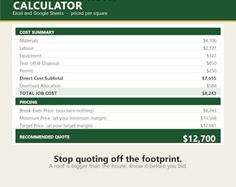 Roofing Estimate Calculator | Roof Repair Bid Template (Excel + Google Sheets)