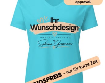 Personalisiertes lockeres Damen-T-Shirt mit Wunschdesign – eigenes Motiv oder Text – Geschenk für Sie  – Vorderseite