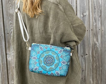 oceanic opulence vegan leather crossbody purse - mandala bag - bohemian purse - wearable art - festival bag - psychedelic tote bag