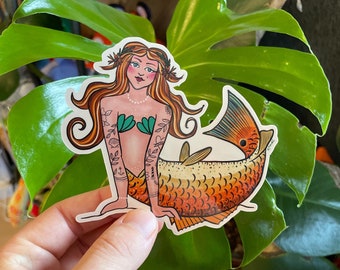 vinyl sticker - hattie - vinyl red drum mermaid sticker - hatteras island inspired sticker - obx - cape hatteras - obx mermaid - outer banks