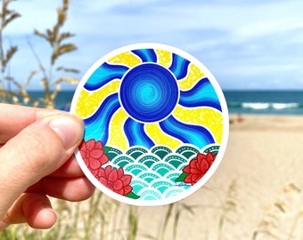 Pegatina de vinilo con mandala - Pegatina "begonias escarlata" - Pegatina de vinilo artística - Pegatina artística inspirada en Grateful Dead - Arte surfero - Pegatina playera