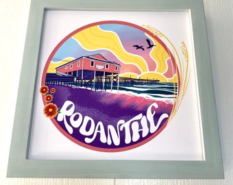 greetings from rodanthe - archival print in custom frame - outer banks art - rodanthe pier framed print - hatteras island sunrise - obx art