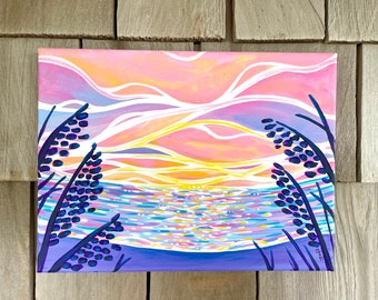 technicolor sunrise - original acrylic sunrise / sunset painting - beach art - obx art - outer banks sunrise - sea oats - hatteras art