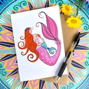 carte de voeux vierge - femme de chambre - carte à encadrer avec art mama sirène - carte de baby shower - carte pour nouvelle maman - carte pour femme enceinte