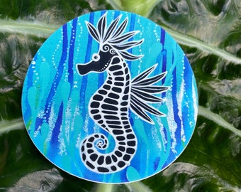 vinyl seahorse sticker - "deep blue seahorse" sticker - vinyl beach art sticker - outer banks art - surf art - obx art - beachy sticker