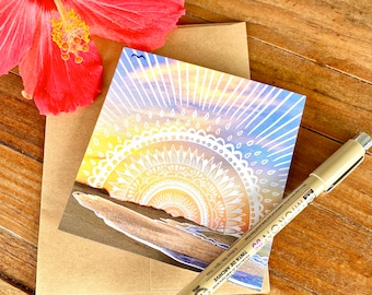 blank greeting card - peace on pea island frameable blank square card with coastal sunset art - obx - blank birthday card - outer banks art