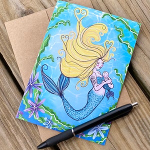 carte de voeux vierge - sirène - carte à encadrer avec art mama sirène - carte de baby shower - carte pour nouvelle maman - carte pour femme enceinte