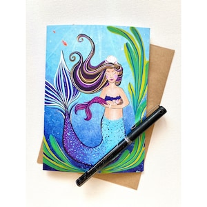 carte de voeux vierge - sirène - carte vierge à encadrer avec art de maman sirène - carte de baby shower - carte pour nouvelle maman - carte pour femme enceinte