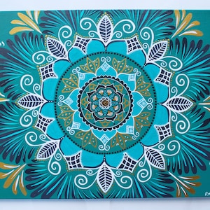 oceanic opulence - original mandala painting - flower mandala - gold mandala  - psychedelic art - intricate mandala - meditative boho art