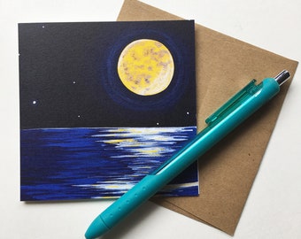 blank greeting card - full moon medicine - frameable blank square card with full moon art - miniature art - birthday card - blank card