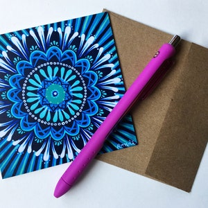 blank greeting card - meditation in blue - frame-ready blank square card - blank birthday card - gift for yogi - mini mandala art