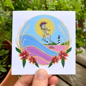 carte de voeux vierge - bertha surfs - carte carrée vierge à encadrer - carte de voeux morte reconnaissante - squelette de surf - carte d'anniversaire vierge obx