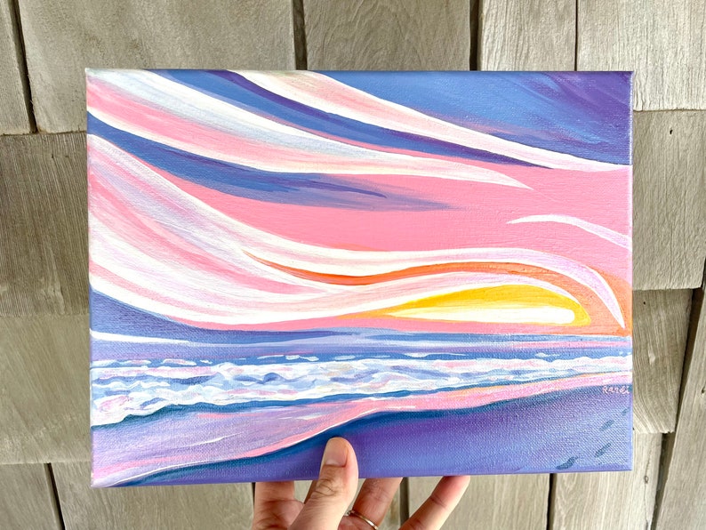 sunset on shelly island original acrylic sunset painting beach art obx art outer banks sunset hatteras art image 3