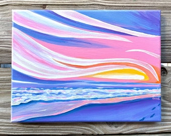 sunset on shelly island - original acrylic sunset painting - beach art - obx art - outer banks sunset - hatteras art