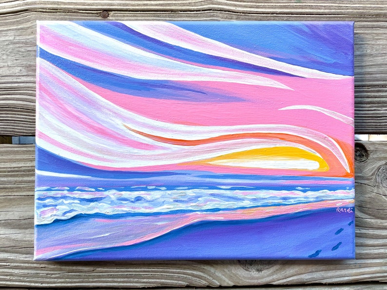 sunset on shelly island original acrylic sunset painting beach art obx art outer banks sunset hatteras art image 1